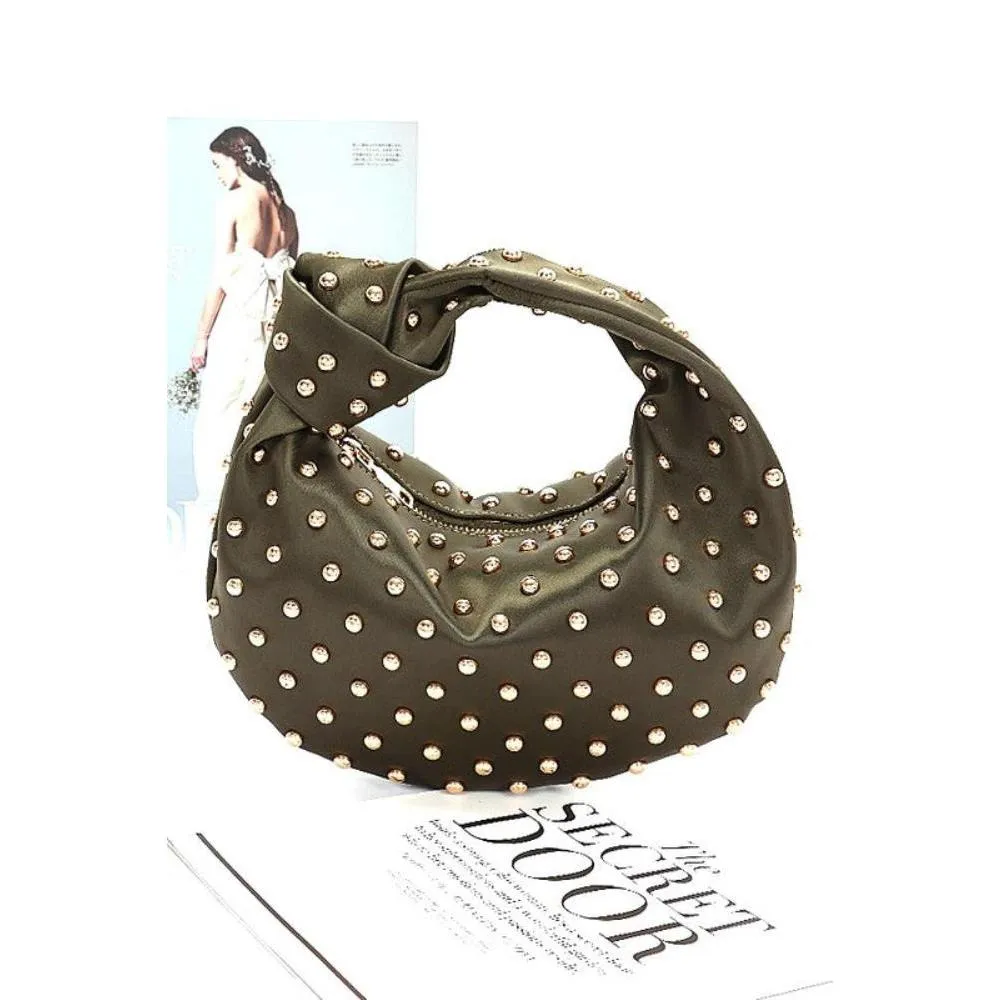 FASHNZFAB Studded Top Knotted Handle Soft Clutch