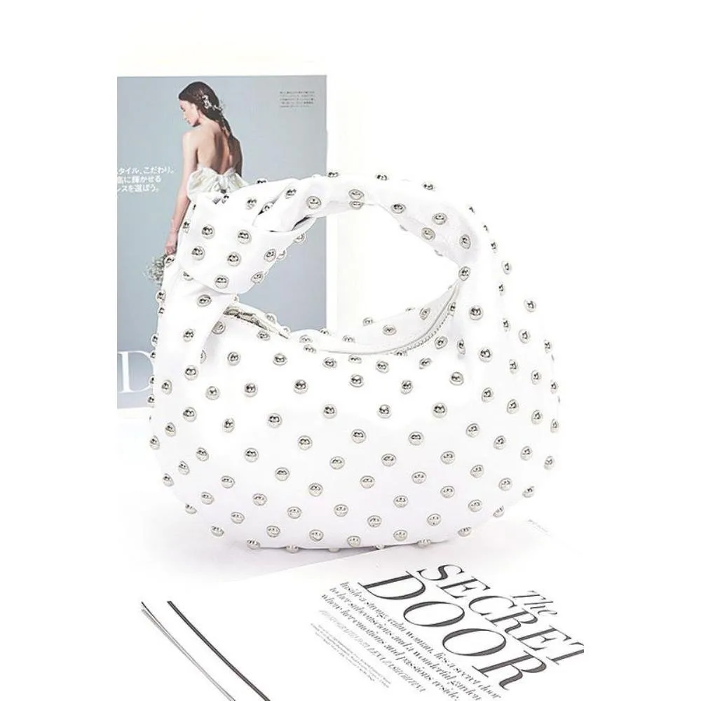 FASHNZFAB Studded Top Knotted Handle Soft Clutch