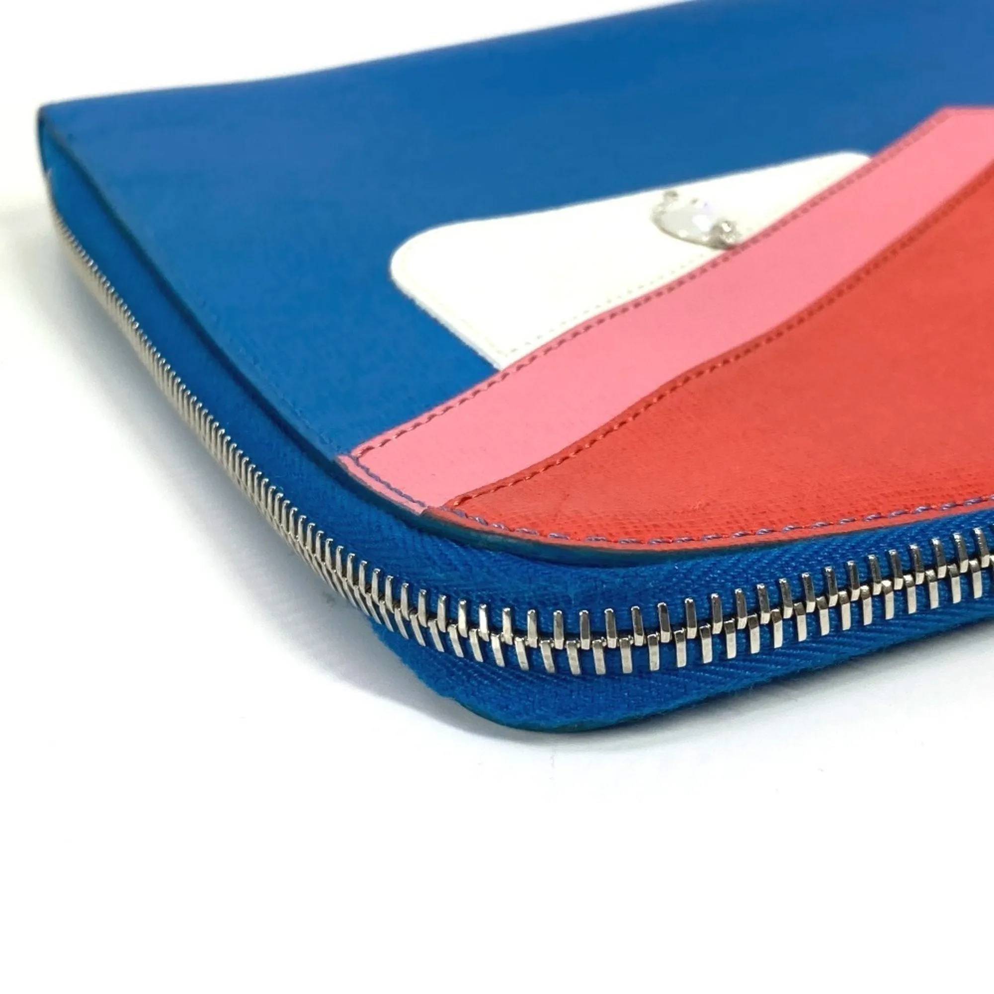 Fendi blue pink Color Leather Clutch Bag Pouch (Pre-Owned)