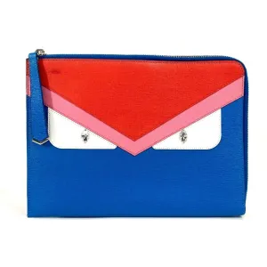 Fendi blue pink Color Leather Clutch Bag Pouch (Pre-Owned)