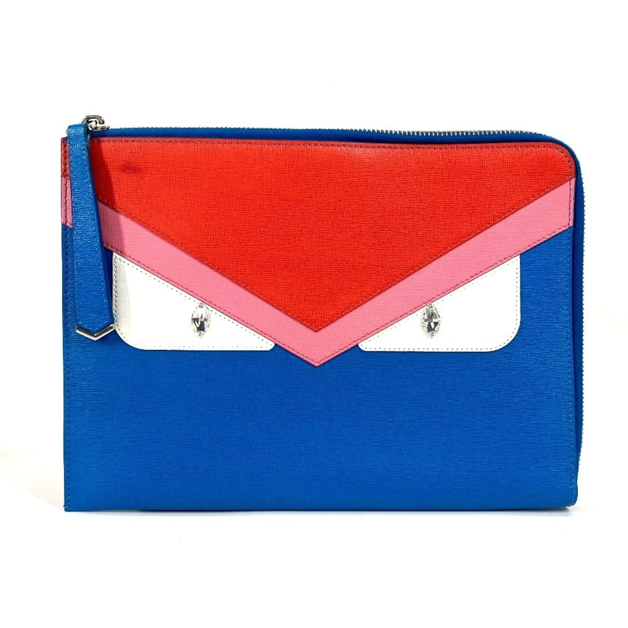 Fendi blue pink Color Leather Clutch Bag Pouch (Pre-Owned)