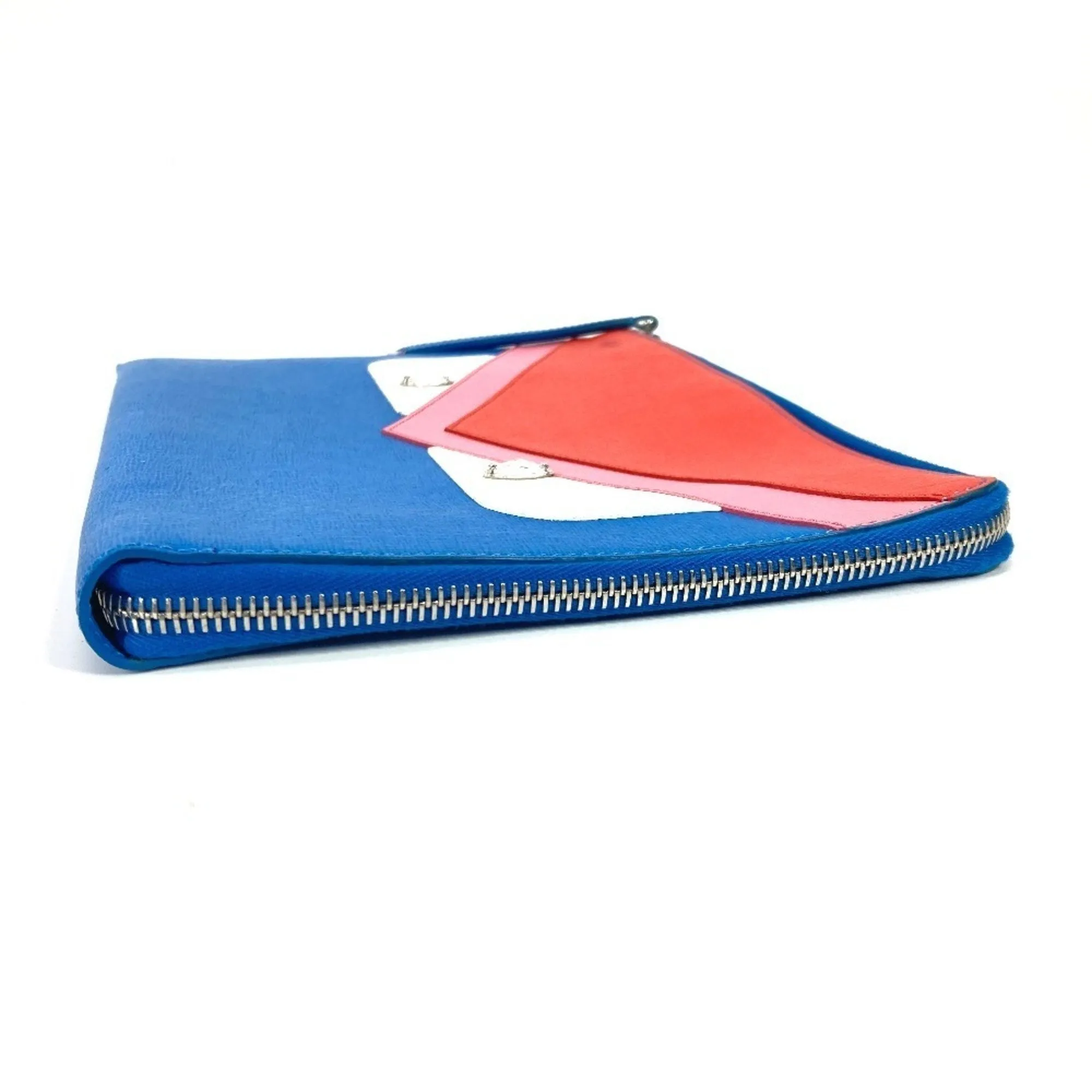 Fendi blue pink Color Leather Clutch Bag Pouch (Pre-Owned)