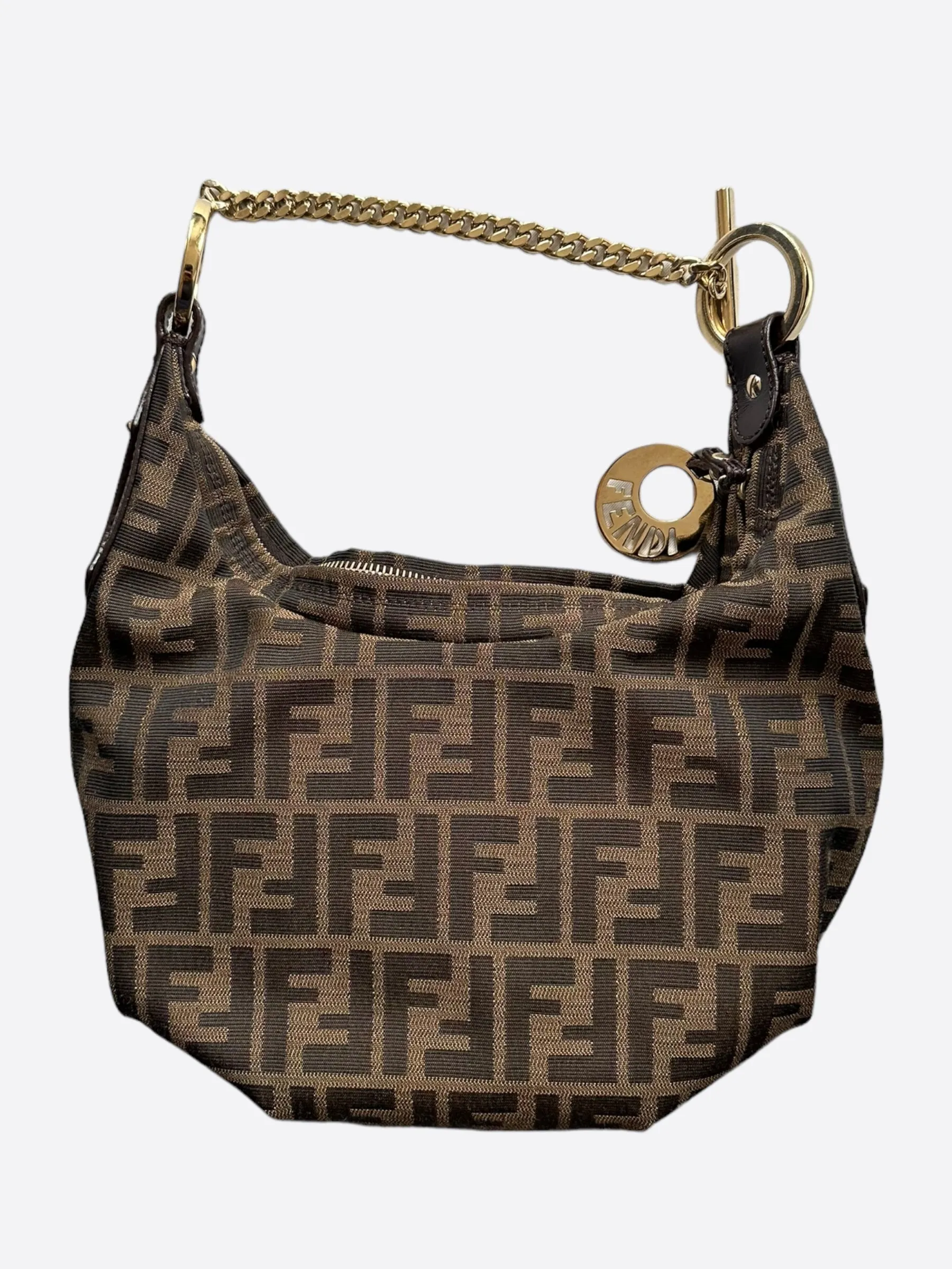 Fendi Brown Monogram Zucca Chef Chain Small Hobo Bag