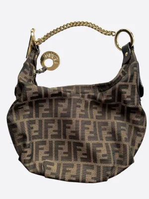 Fendi Brown Monogram Zucca Chef Chain Small Hobo Bag