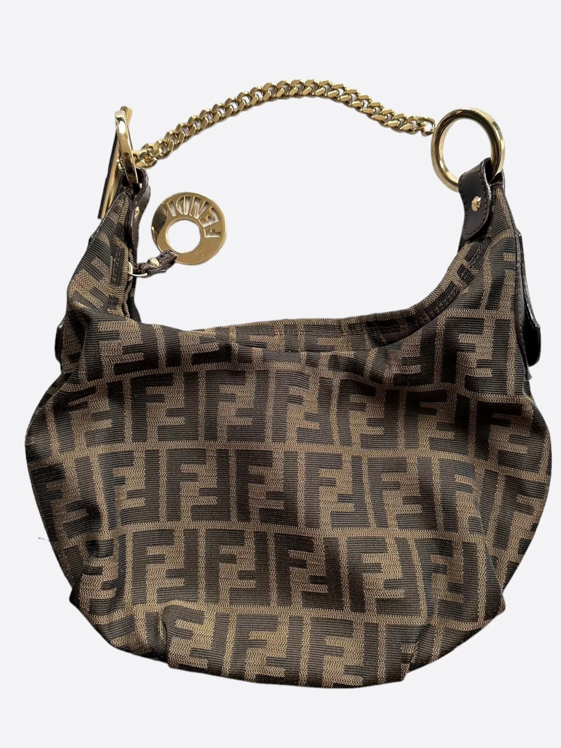 Fendi Brown Monogram Zucca Chef Chain Small Hobo Bag