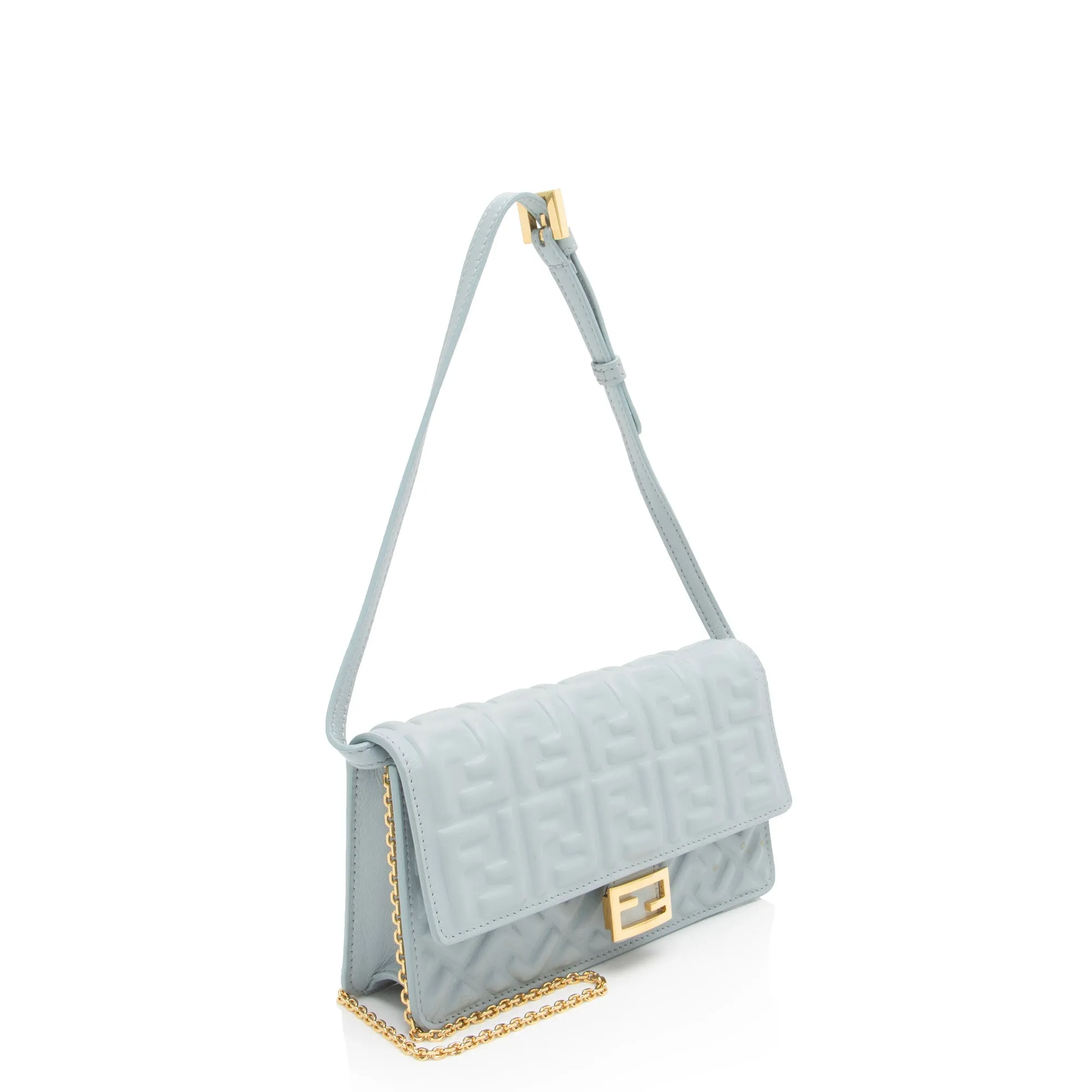 Fendi Embossed Leather FF Baguette Wallet on Chain