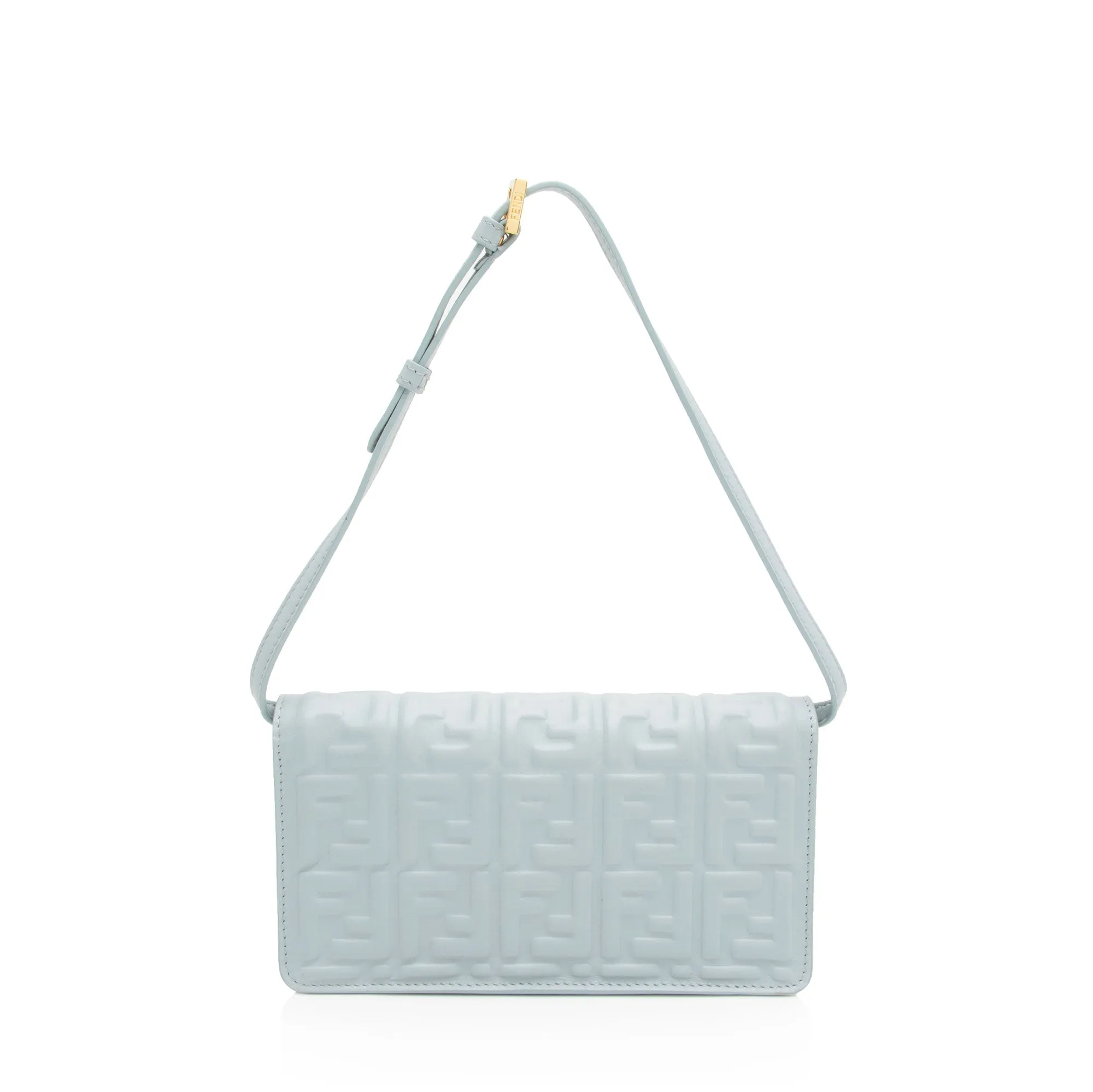 Fendi Embossed Leather FF Baguette Wallet on Chain