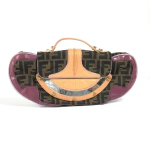 Fendi Metallic Leather Canvas Clutch Bag Handbag (Pre-Owned)