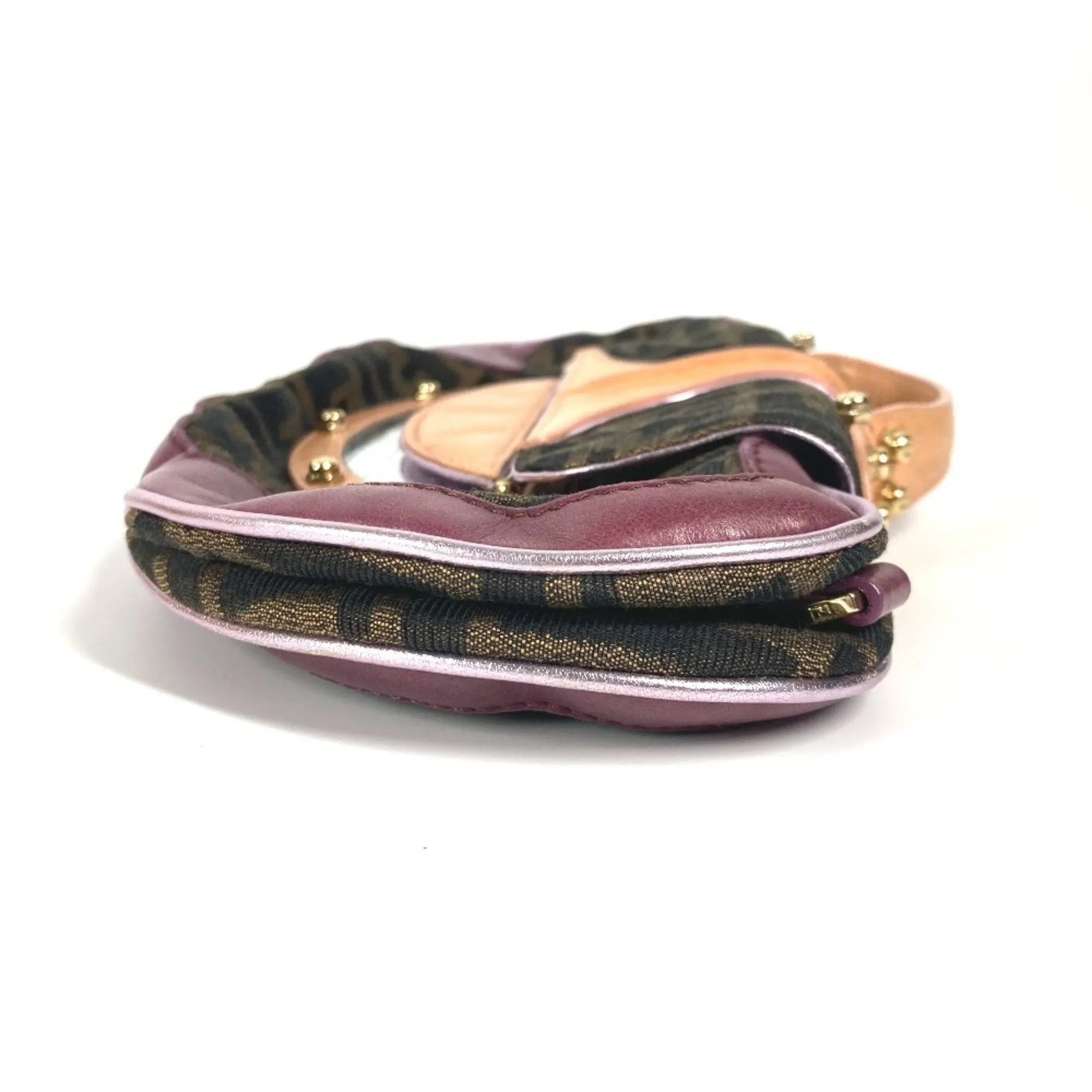 Fendi Metallic Leather Canvas Clutch Bag Handbag (Pre-Owned)