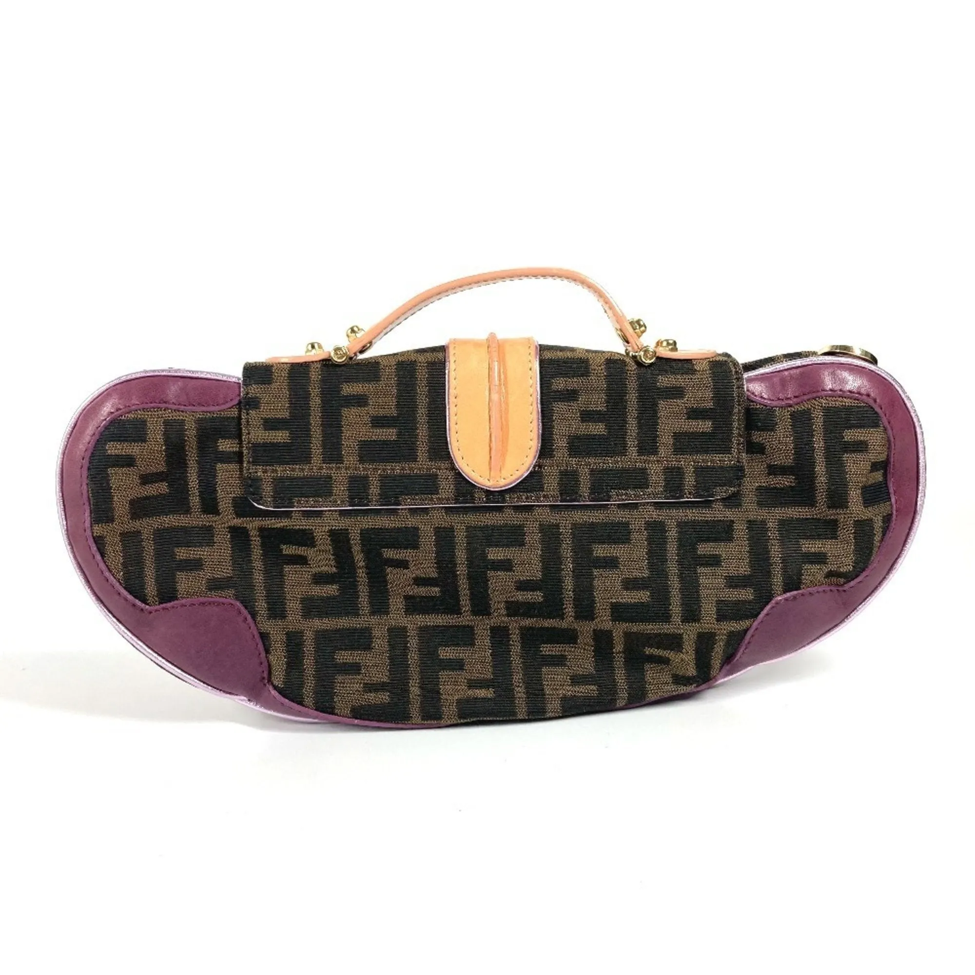 Fendi Metallic Leather Canvas Clutch Bag Handbag (Pre-Owned)