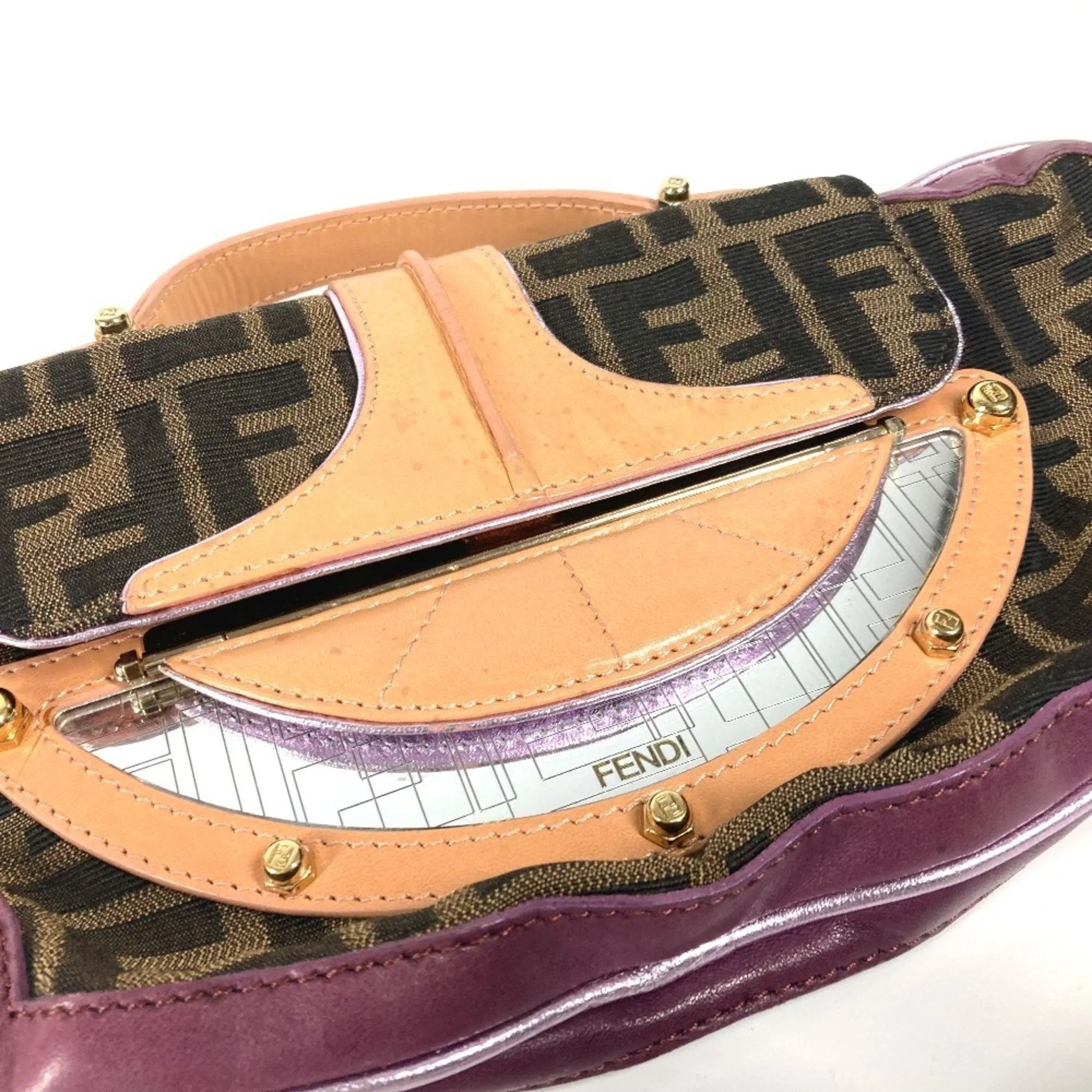 Fendi Metallic Leather Canvas Clutch Bag Handbag (Pre-Owned)