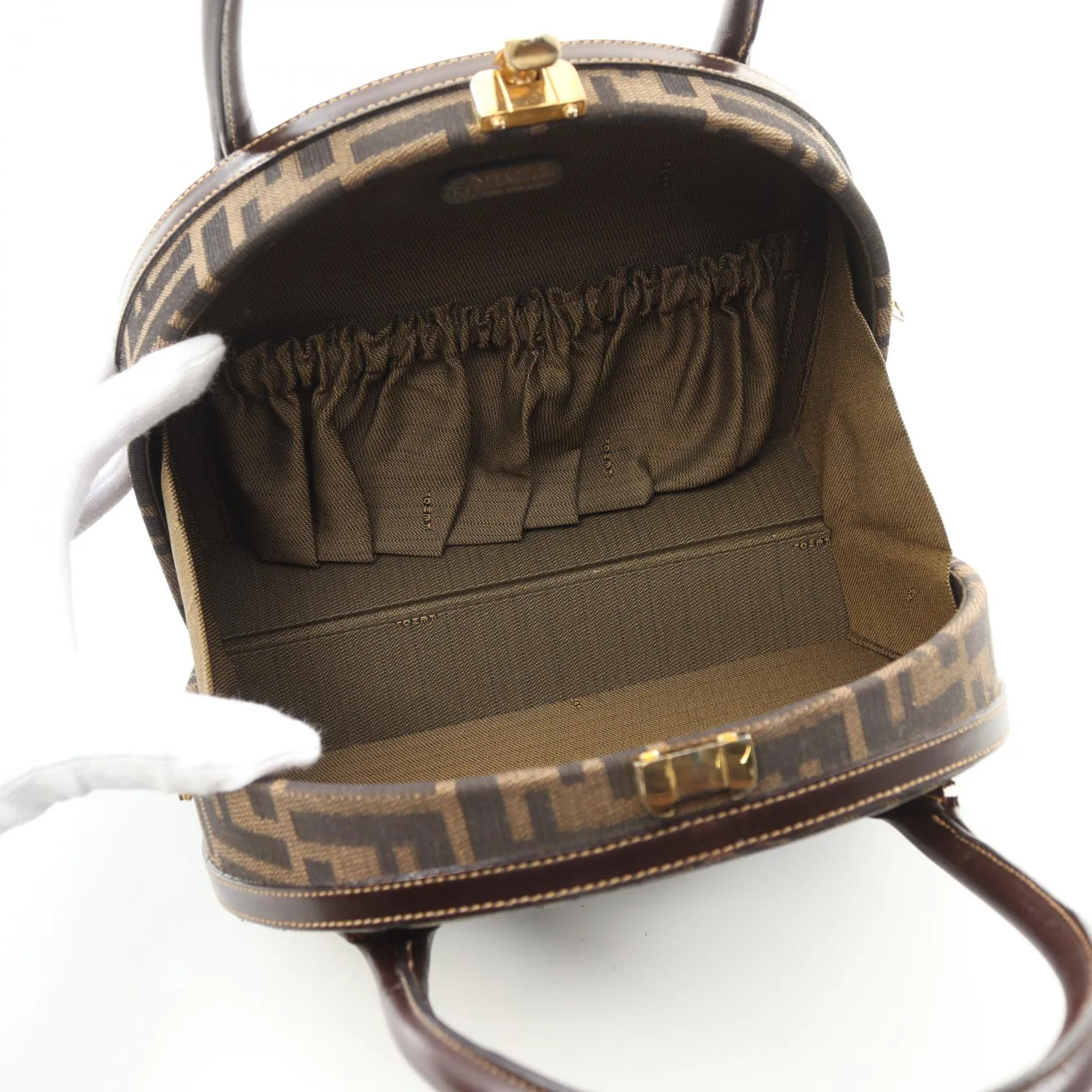 Fendi Zucca Canvas Leather Handbag