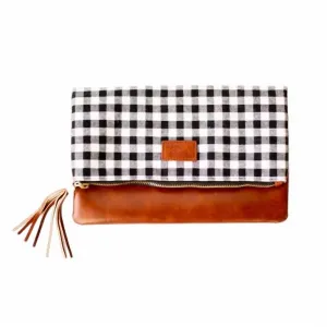 Fold Over Buffalo Check Clutch In Black/white/brown