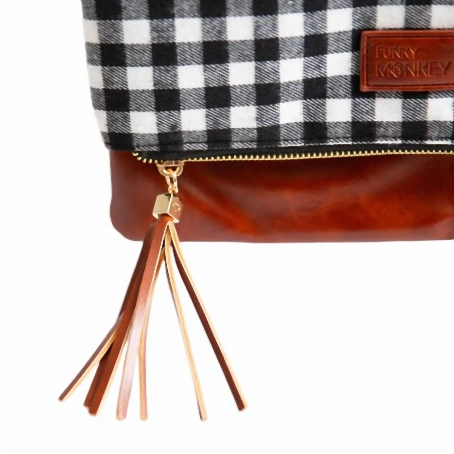 Fold Over Buffalo Check Clutch In Black/white/brown