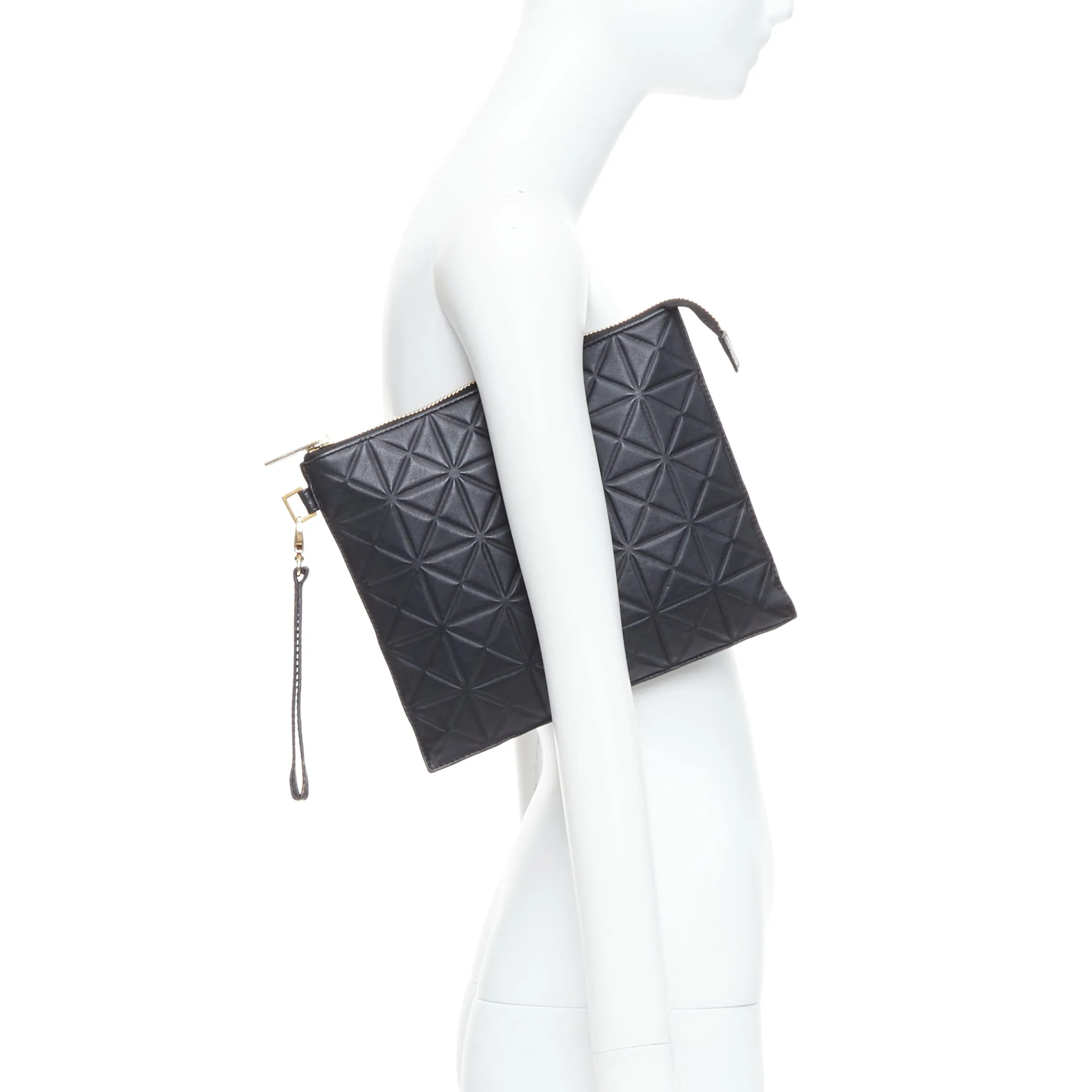 Gareth Pugh Leather Geometric Zip Wrist Clutch Bag