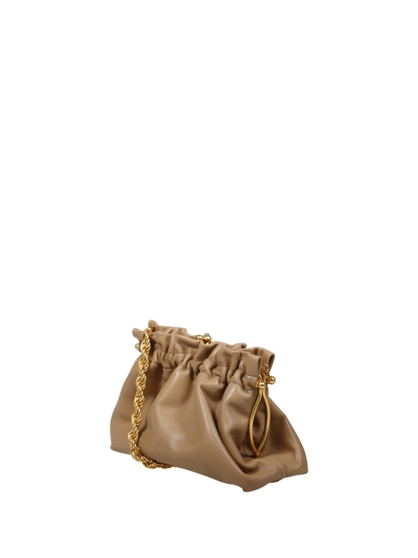 Gathered Calf Leather Clutch Bag