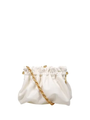 Gathered White Calfskin Clutch