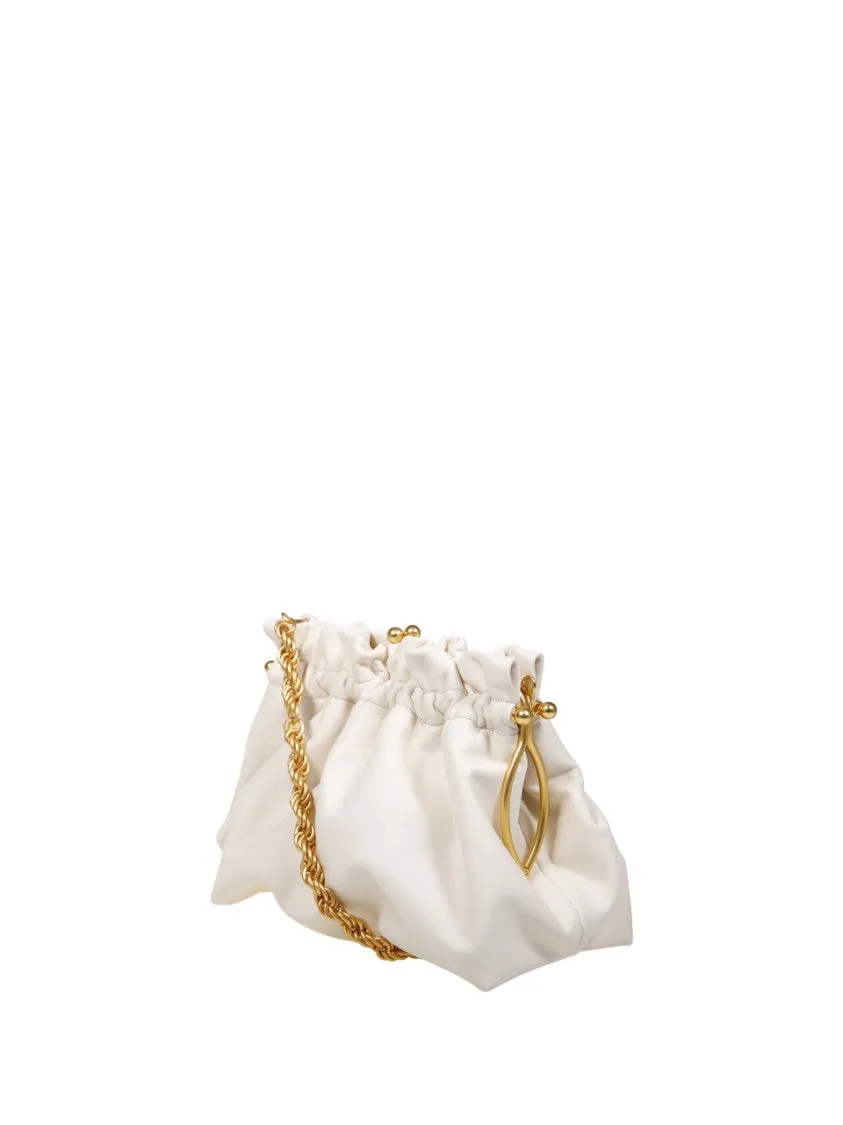 Gathered White Calfskin Clutch