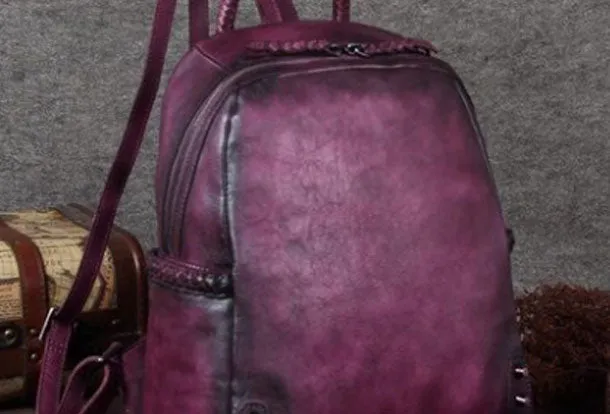 Genuine handmade Leather backpack bag shoulder bag girls women leather purse