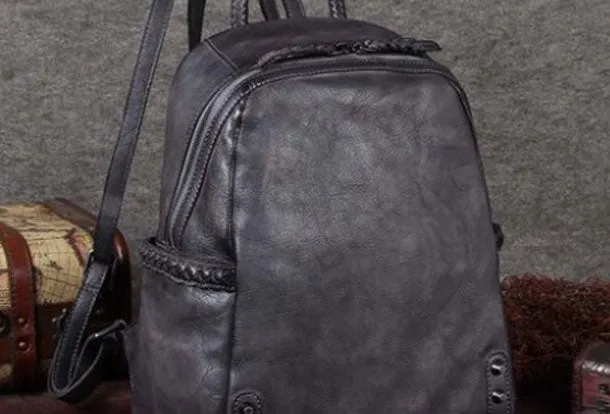 Genuine handmade Leather backpack bag shoulder bag girls women leather purse