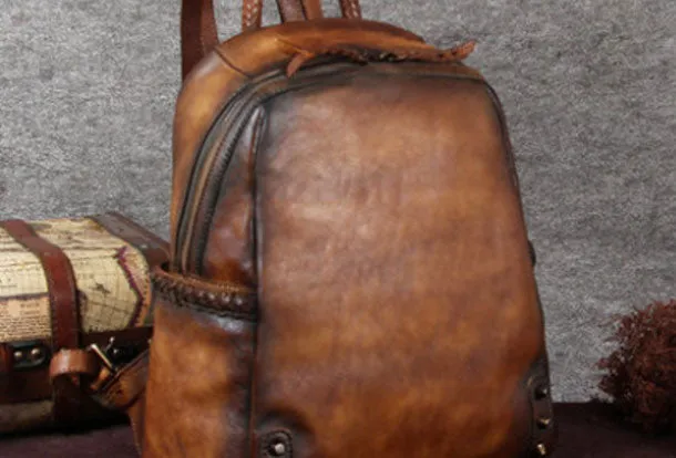 Genuine handmade Leather backpack bag shoulder bag girls women leather purse