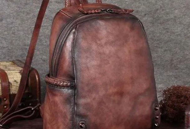 Genuine handmade Leather backpack bag shoulder bag girls women leather purse