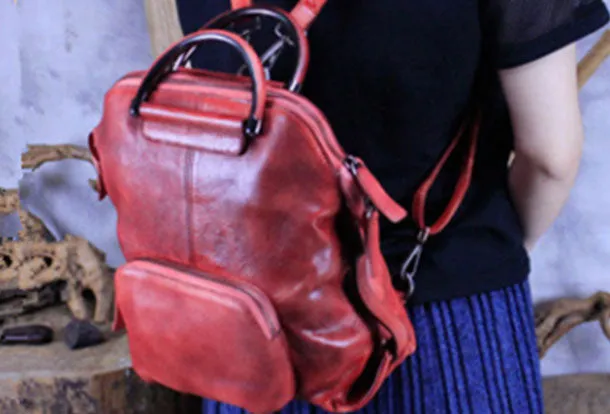 Genuine Handmade Vintage Leather Backpack Bag Shoulder Bag Women Leather Purse