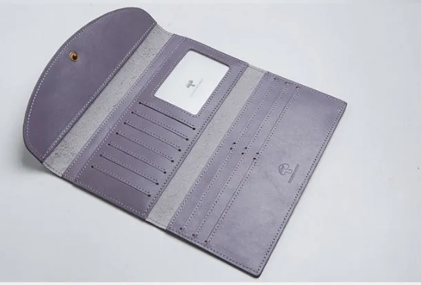 Genuine Leather Cute Long Slim Wallet Trifold Clutch Passport Wallet Purse For Women Girl