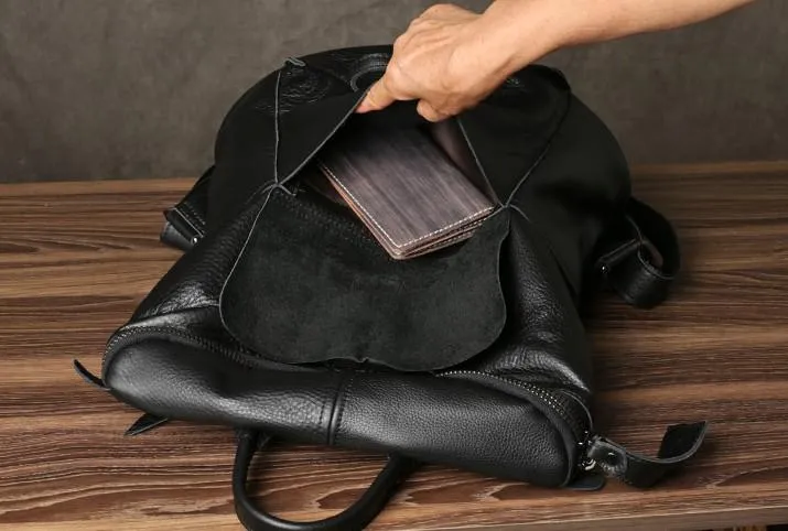 Genuine Leather Mens Cool Backpack Black Large Travel Backpack for men