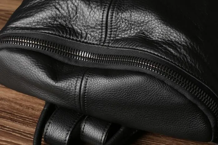 Genuine Leather Mens Cool Backpack Black Large Travel Backpack for men