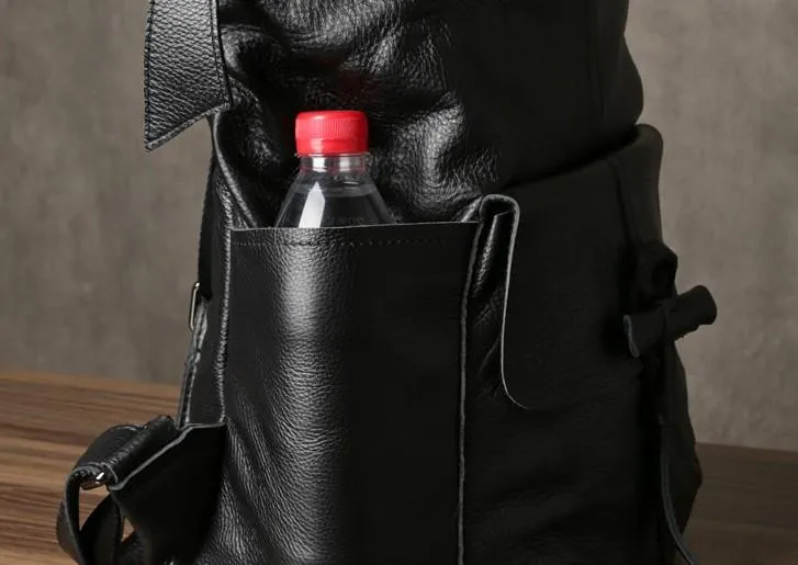 Genuine Leather Mens Cool Backpack Black Large Travel Backpack for men