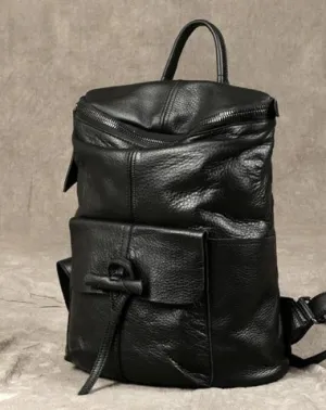 Genuine Leather Mens Cool Backpack Black Large Travel Backpack for men