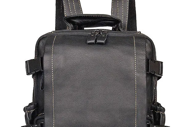 Genuine Leather Mens Cool Backpack Large Black Travel Bag Hiking Bag For Men