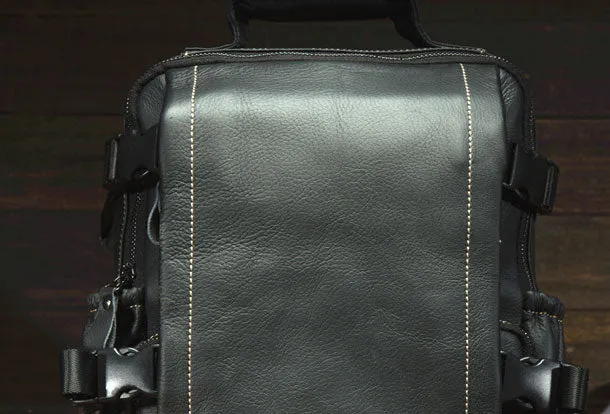 Genuine Leather Mens Cool Backpack Large Black Travel Bag Hiking Bag For Men