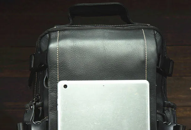 Genuine Leather Mens Cool Backpack Large Black Travel Bag Hiking Bag For Men