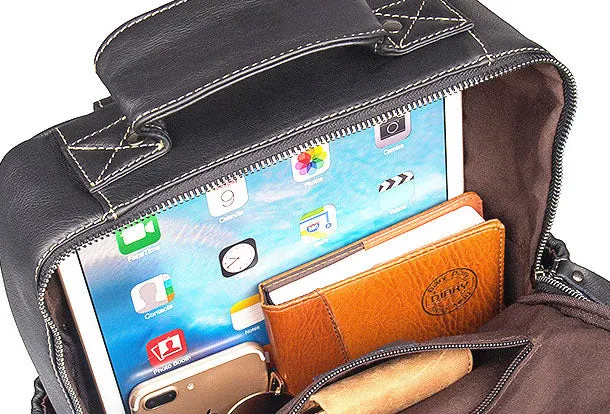 Genuine Leather Mens Cool Backpack Large Black Travel Bag Hiking Bag For Men