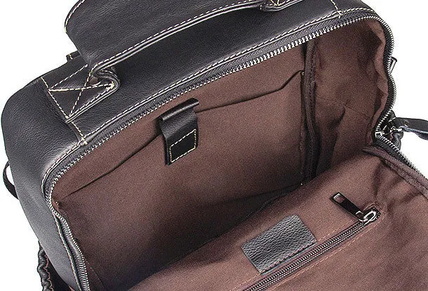 Genuine Leather Mens Cool Backpack Large Black Travel Bag Hiking Bag For Men