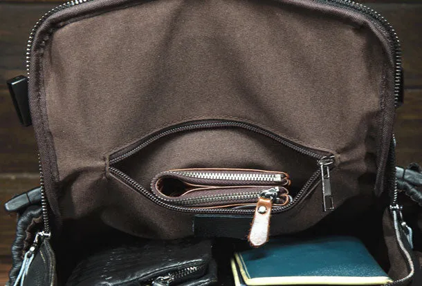 Genuine Leather Mens Cool Backpack Large Black Travel Bag Hiking Bag For Men