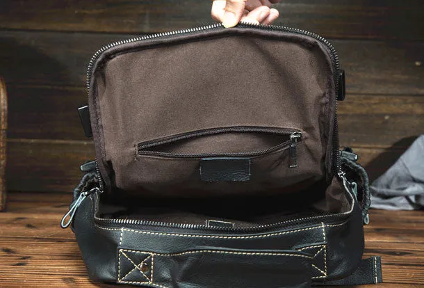 Genuine Leather Mens Cool Backpack Large Black Travel Bag Hiking Bag For Men