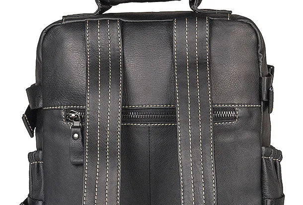 Genuine Leather Mens Cool Backpack Large Black Travel Bag Hiking Bag For Men