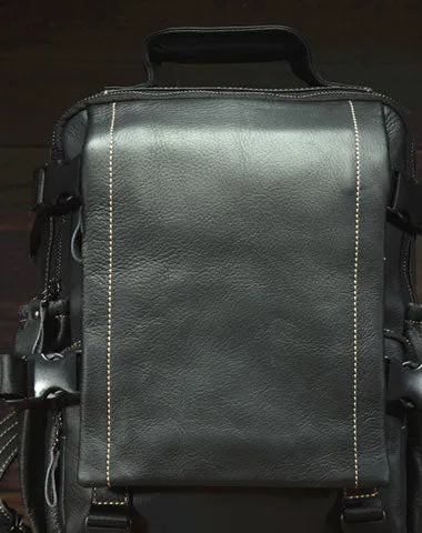 Genuine Leather Mens Cool Backpack Large Black Travel Bag Hiking Bag For Men