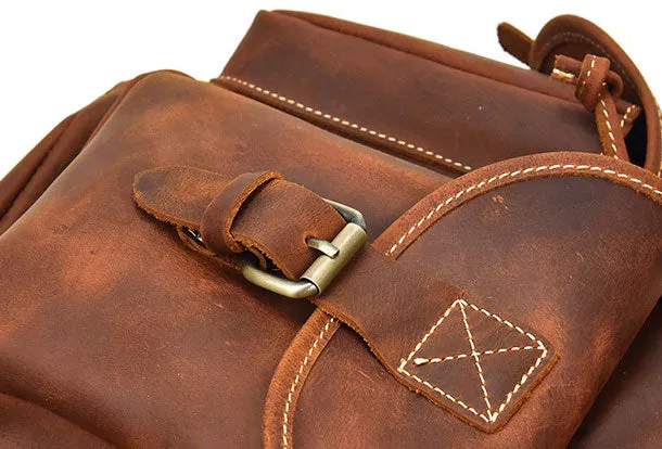 Genuine Leather Mens Cool Backpack Large Brown Travel Bag Hiking Bag For Men