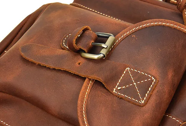 Genuine Leather Mens Cool Backpack Large Brown Travel Bag Hiking Bag For Men