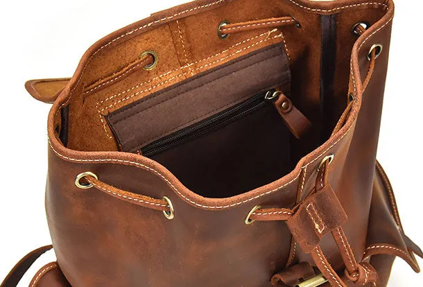 Genuine Leather Mens Cool Backpack Large Brown Travel Bag Hiking Bag For Men