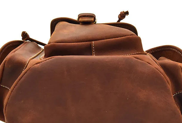 Genuine Leather Mens Cool Backpack Large Brown Travel Bag Hiking Bag For Men