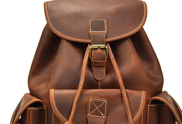 Genuine Leather Mens Cool Backpack Large Brown Travel Bag Hiking Bag For Men