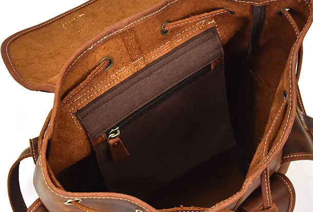 Genuine Leather Mens Cool Backpack Large Brown Travel Bag Hiking Bag For Men
