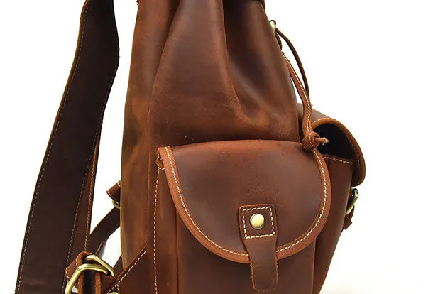 Genuine Leather Mens Cool Backpack Large Brown Travel Bag Hiking Bag For Men