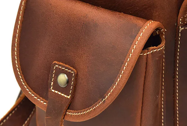 Genuine Leather Mens Cool Backpack Large Brown Travel Bag Hiking Bag For Men