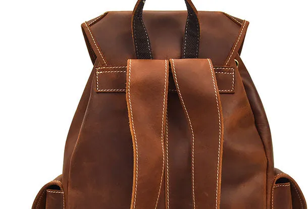 Genuine Leather Mens Cool Backpack Large Brown Travel Bag Hiking Bag For Men